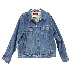 Vintage Wrangler Hero Denim Jacket Mens Large Blue Long Sleeve Trucker